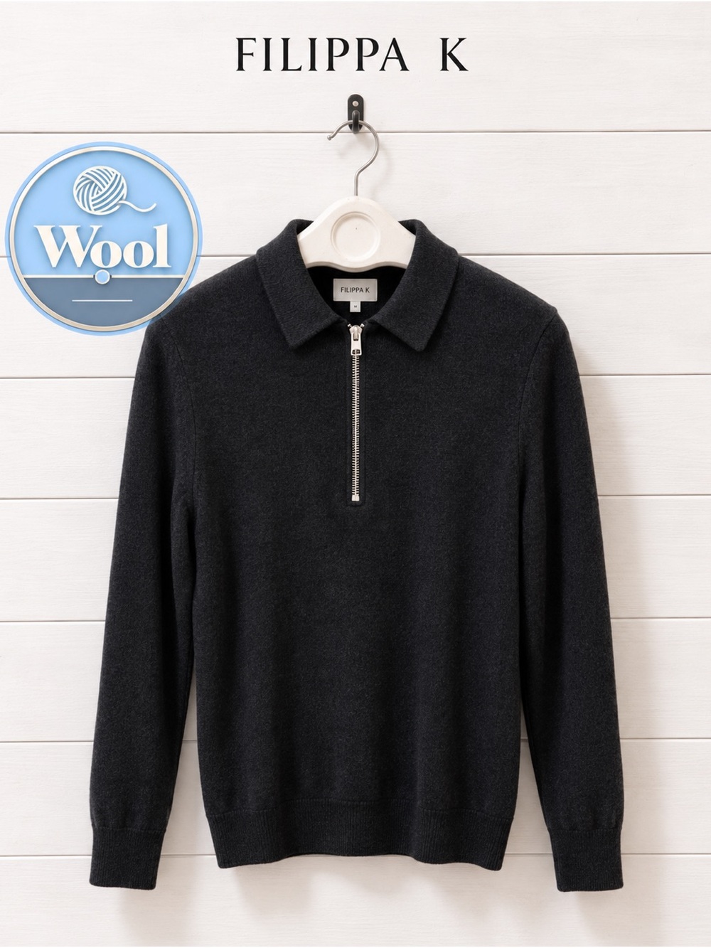 FILIPPA K – Black Half-Zip Wool Top (XS)